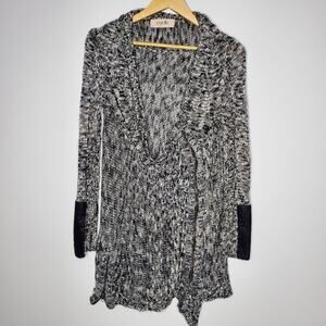 Estelle black & White front zip cardigan open knit sweater